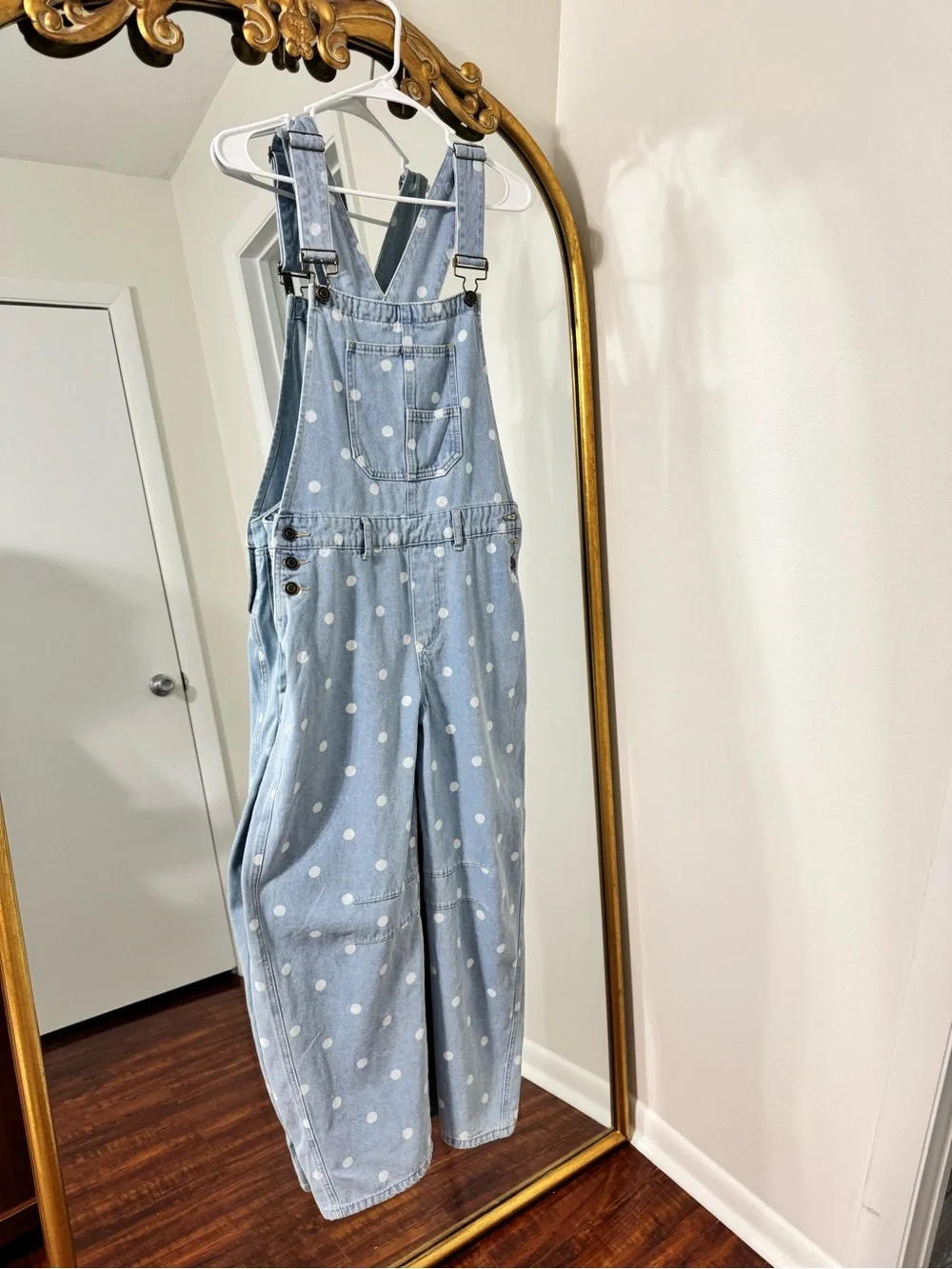 Peach Love California Light Blue Polka Dot BARREL Overall - Picture 1 of 2